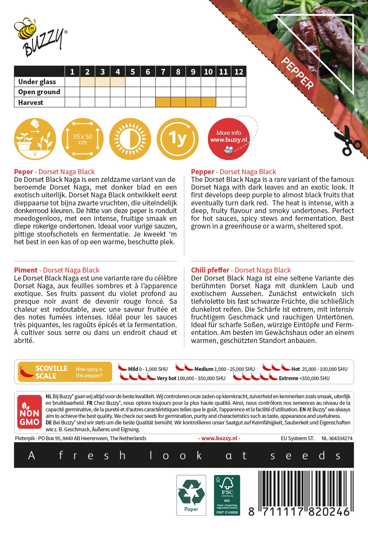 Pepper - Dorset Naga Black - 10 Seeds