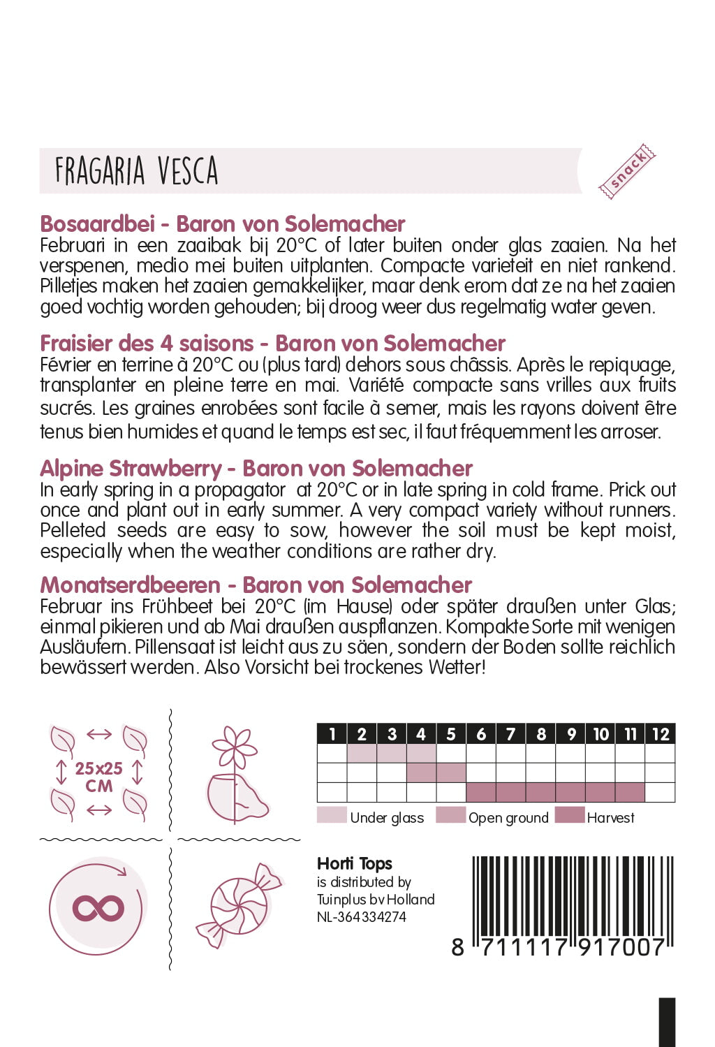Aardbei - Baron von Solemacher - 100 gepelleteerde zaden