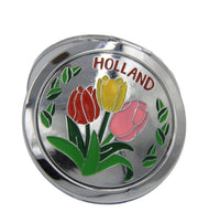 Spiegeldoos Glanzend Zilver met Tulpen