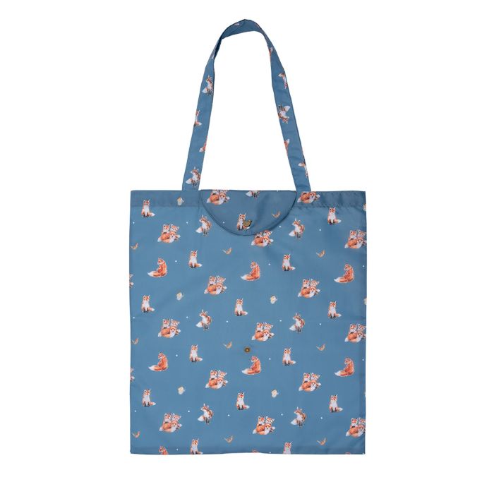Blue tote bag with fox pattern on a white background wrendale design