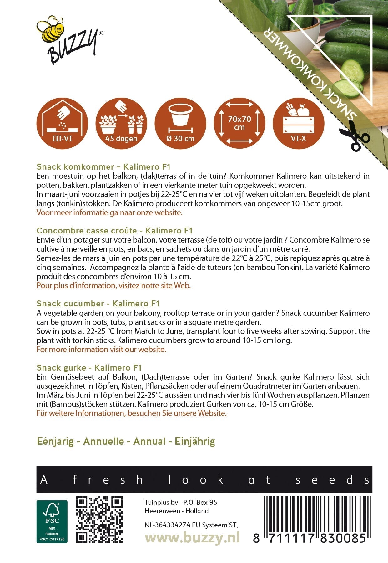 Concombre à grignoter - Kalimero F1 - 6 graines