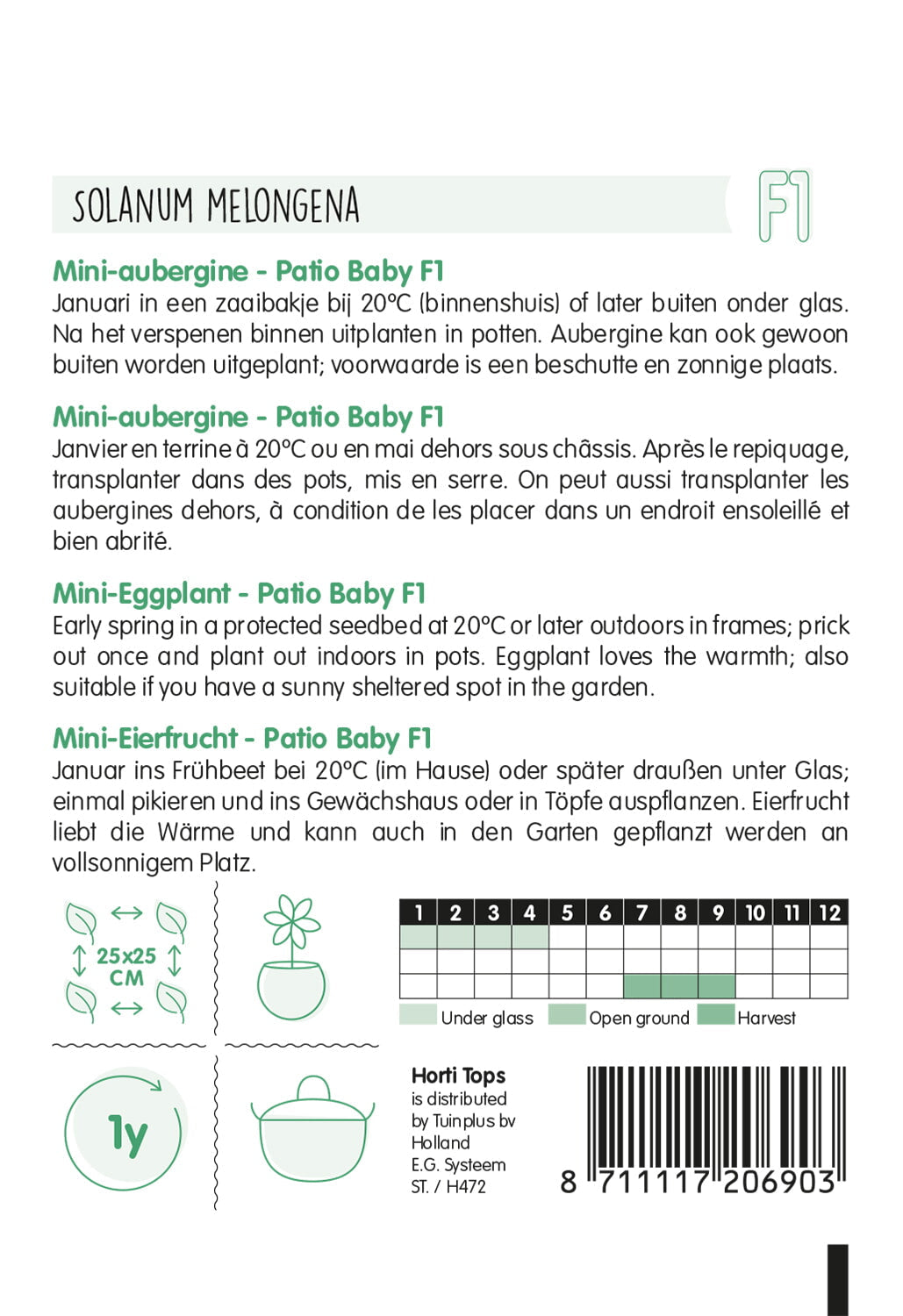 Aubergine Mini - Patio Baby F1 - 10 Graines