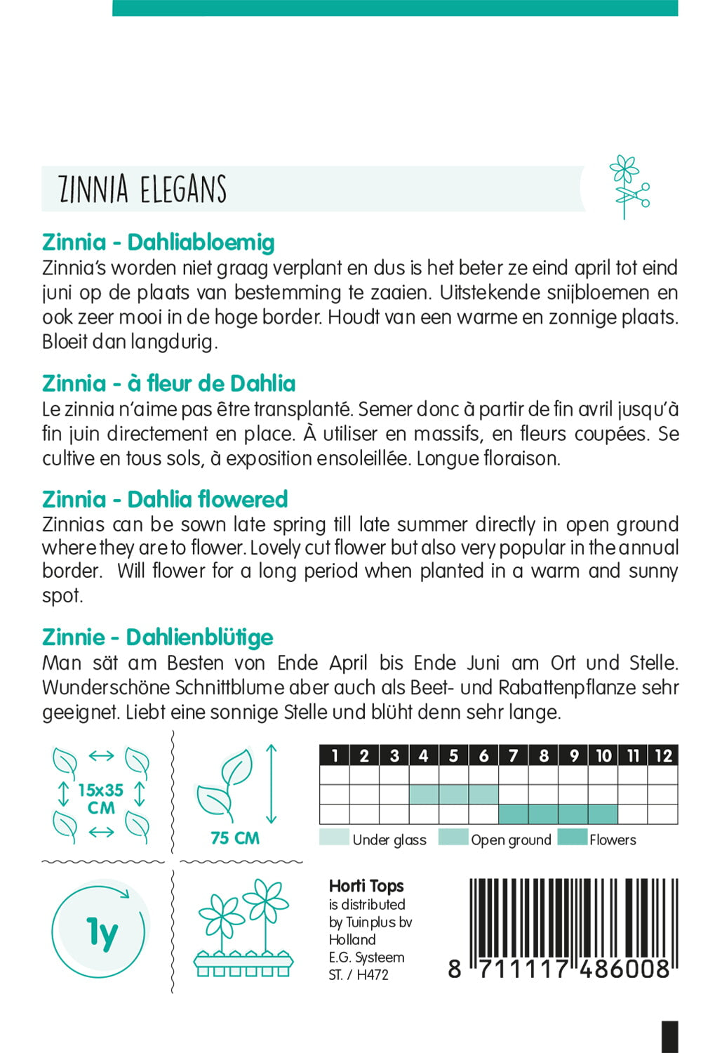 Zinnia - Dahlia Bloemig - 1,5g