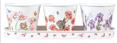 Set of 3 Herb Pots with Tray - Floral