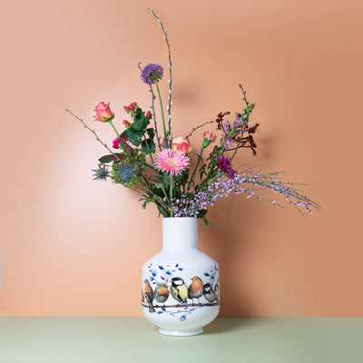 Tall Ball Vase Forest Birds